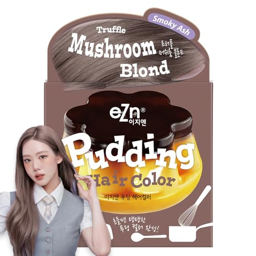 eZn Pudding Hair Dye for Sensitive Scalps (Mushroom Blond) | No-Drip Ammonia-Free Long-Lasting Permanent Hair Color with 7 Fruit Extracts & Seed Oil Gentle Gray Coverage at Home Korean Hair Dye
