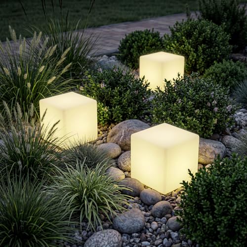 tectake® Cubo Led con Mando y Luz Nocturna 43 x 43 x 43 cm, Luces Led Habitacion para Decoracion Hogar y Jardin, Luces Terraza, Iluminación Jardin, Lampara Exterior, Decoración Habitación