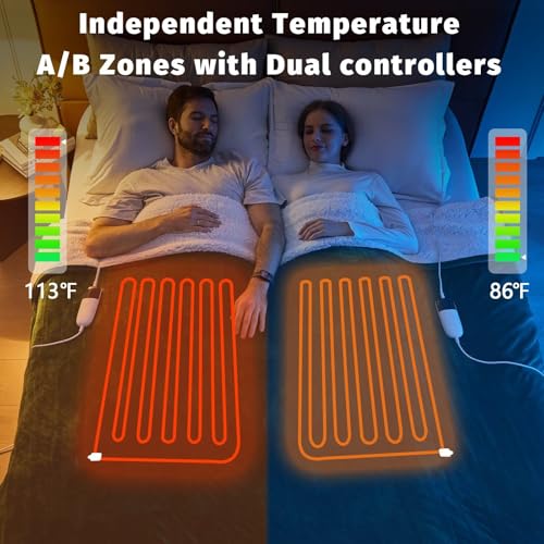 Heated Electric Blanket Queen Size - 84" x 90" Heating Blanket with Dual Control, 10 Levels & 8 Hours Auto Off, Soft Warm Flannel Gift with Over-Heat Protection, ETL & FCC Certified