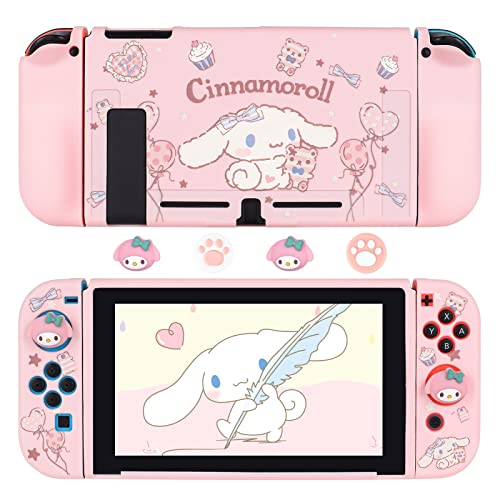 DLseego Carcasa Compatible con Nintendo Switch, Cubierta de TPU con 4 Bonitas Tapas de Agarre para el Pulgar para Switch 2017, Resistente a los Arañazos y a los Golpes, Rosa