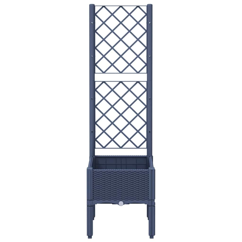 Jardiniere avec Treillis Bleu Gris 40 x 40 x 142 cm PP, Pot Cache Plante Fleur Exterieur Balcon terrasse Jardin, Support Drainage Reserve Eau Design rotin
