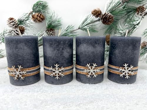 ZauberDeko 4 Adventskerzen Kerzen Stumpenkerzen Grau Silber Holz Weihnachten Advent Deko Tischdeko, Unparfümiert – Bild 3