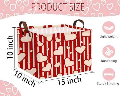Image of Large Valentine's Day Basket Heart Shaped Storage Bin for Gifts Collapsible Organizer Room Decor (Vertical Bar Love)