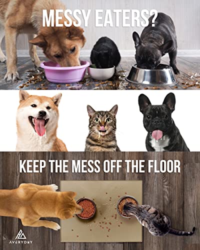 AVERYDAY 32x24 Silicone Dog Water Bowl Mat Fits Multi Cat Feeding Stations, 0.63" High Edge XL Waterproof Rubber Pet Dog Cat Food Bowl Mat/Tray for Floor & Dog Bowls to Protect Wooden Floor - Image 3
