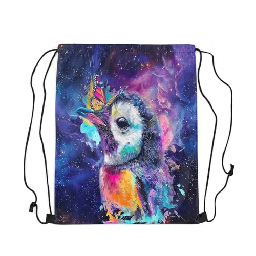 Erosebridal Cute Penguin Drawstring Backpack,Purple Galaxy Drawstring Bags,Rainbow Antarctic Animal String Backpack 13X15.7,Western Abstract Graffiti Draw String Back Bag for Sport Gym Swim Camping3