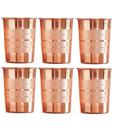 Image of 100% Pure Copper Tumbler 300ml | Ayurvedic Drinking Glass for Water | Handcrafted Copper Utensil for Daily Use - 6Pcs Set