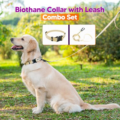 Image of Adil'S Waterproof Leash and Collar Combo Set - Adjustable & Breathable Biothane Collar with Leash Suitable for Medium & Large Size Dogs (Lease 5Ft), Lemon White, L