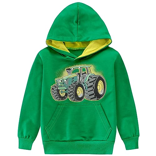 Little Hand Kids Dinosaur Hoodies for Boys Monster Truck Pullover Toddler Tractor Hooded Sweatshirt Active Shirts 2-7 Year