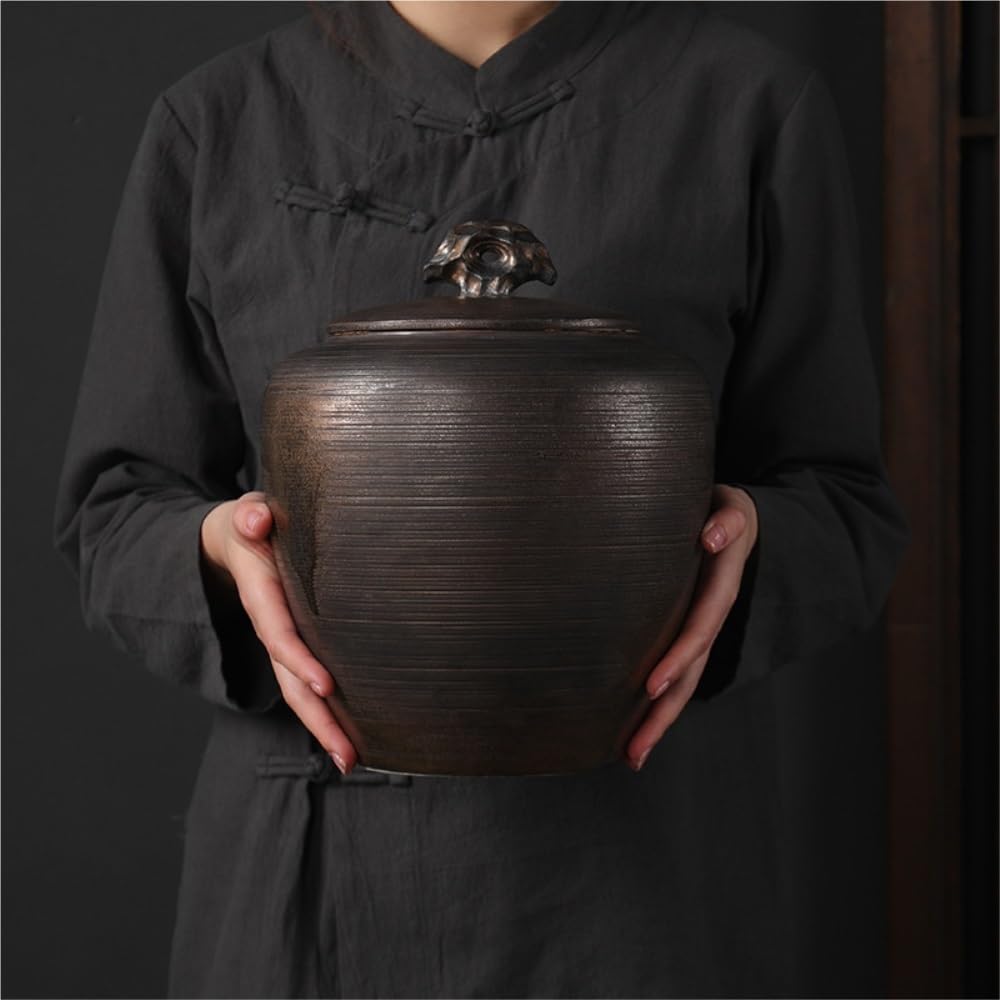 Contenitore per il tè in ceramica, barattolo per il tè sfuso in ceramica con coperchio, barattolo sigillato, semplice, grande capacità, set da tè cinese retrò, barattolo singolo per il tè (B, grande