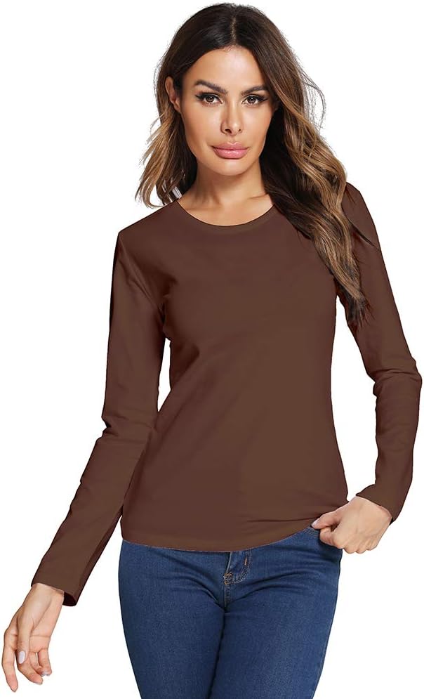 LOVFEE Women's Classic-Fit Long-Sleeve Crewneck Cotton Basic T-Shirt Underscrub Tee