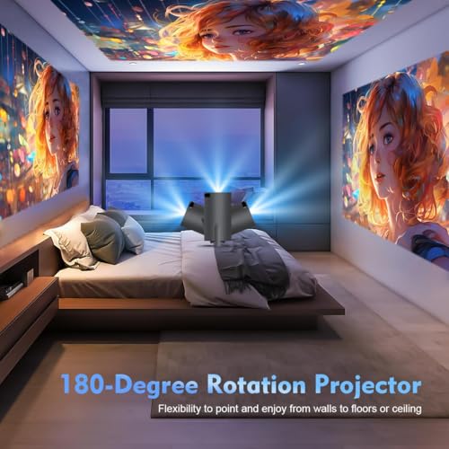 Image of BIGASUO Mini Projector 4K 1080P Supported, 15000 Lumen Portable WiFi 6 Projector,270 Rotatable Projector with 50% Zoom Home /Outdoor Movie Projector for TV Stick /PS5 /Phone /HDMI (BGP43)