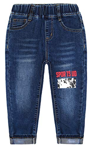 KIDSCOOL SPACE Kids Letters Printed Decor Elastic Waist Jeans