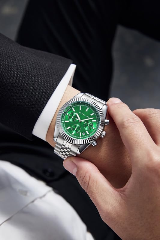 Image of GIORDANO Chronograph Analog Watch for Men - Textured Bezel, Luminous Index Markers, Stainless Steel Strap & Date Display