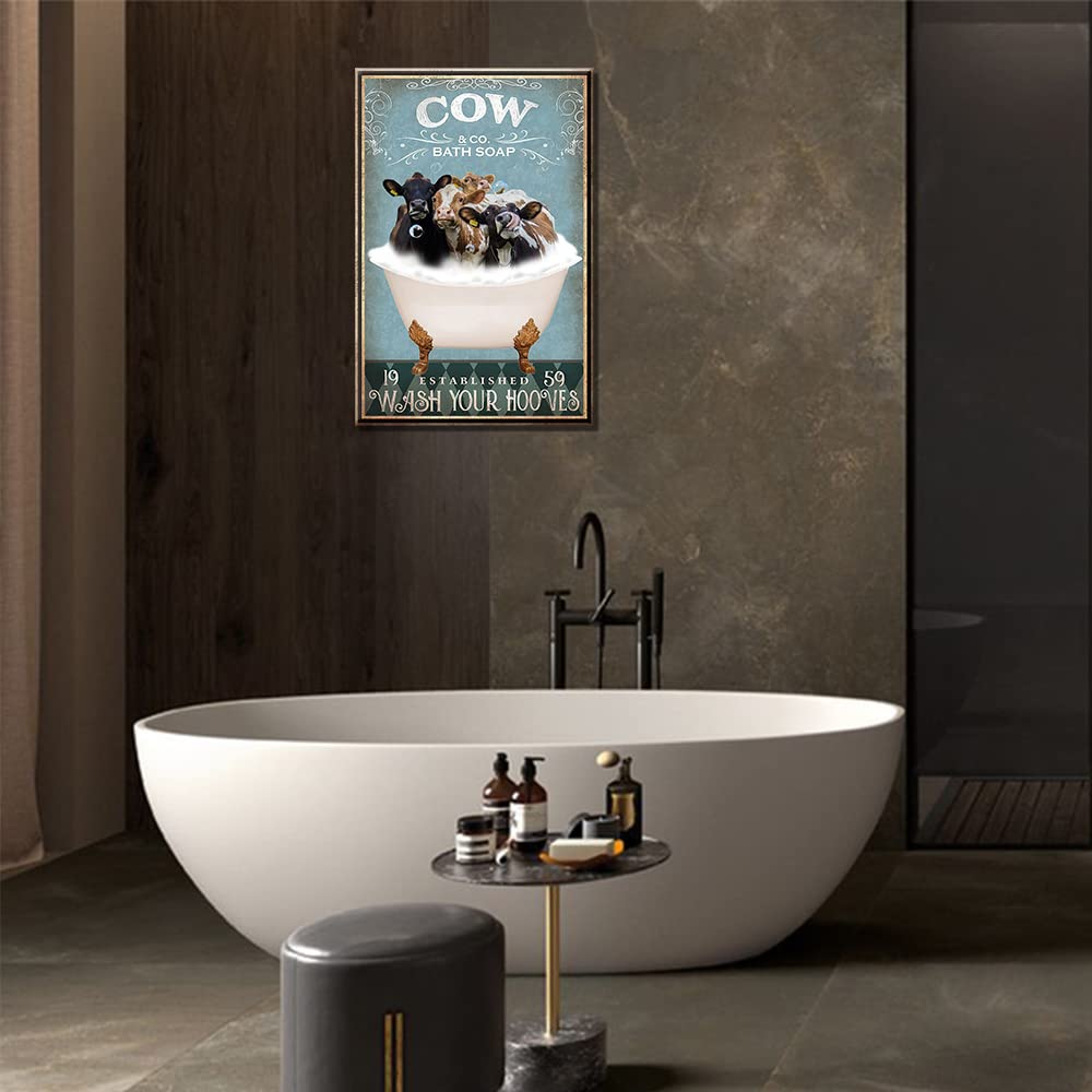 Cow Canvas Art Wall DecorCow Bathroom Decor Funny Bathroom Paintings Modern Home Wall Decor Canvas Wall Art for Living Room Bedroom Office Posters Prints Framed Ready to Hang - Image 4