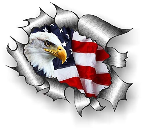 Licensed Ripped Torn Metal Rip Design With American Bald Eagle and US USA Stars & Stripes Flag Motif External Vinyl Car Sticker 105x130mm
