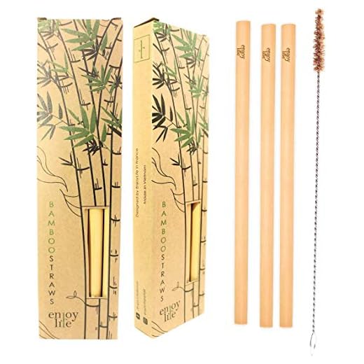 Enjoy Life 10 pajitas Reutilizables de bambú 20 cm + Cepillo de Limpieza I cóctel de pajitas 100% Naturales I ecológico I Biodegradable