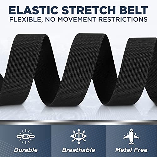 Men's Stretch Performance Belt - Lightweight Elastic Adjustable Flat Non-Metal Travel Friendly Buckle, Black2