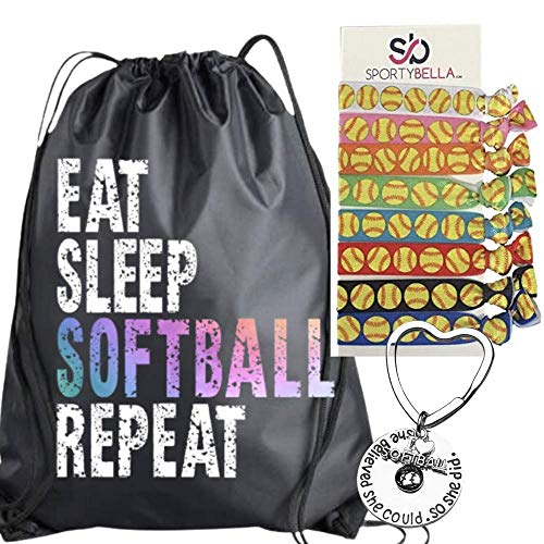 Sportybella Softball Gift Bundle, Softball She Believed She Could Keychain, Drawstring Bag And Hair Ties Gift Set, Girls Softball Accessories For Softball Players And Teams #TOP25
