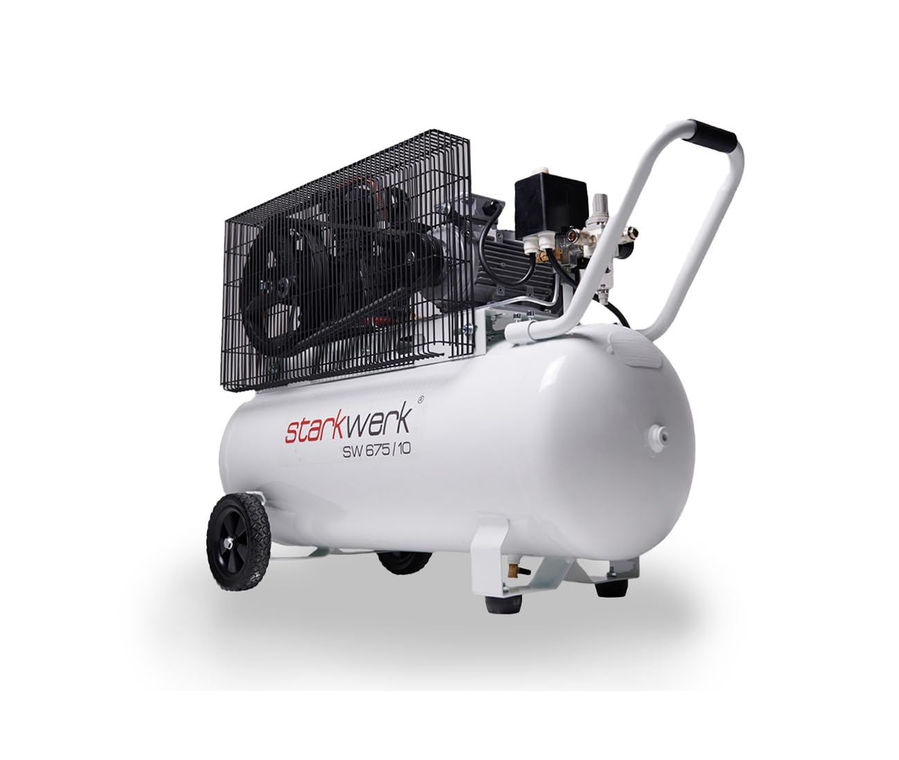 Starkwerk Druckluft Kompressor Druckluftkompressor SW 675/10-3000 Watt / 4 PS 100L Kessel 400 Volt 3 Zylinder Doppel Keilriemenantrieb Profi Druckschalter inklusive Druckminderer und Wasserabscheider