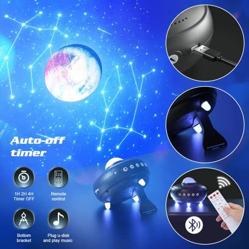 Miavogo Galaxy Projector Light, 12 Constellations and 10 Planets Star Night Light Projector with Bluetooth Speaker & Voice and Timer, with Adjustable Stand, 10 Color Starry Projector for Kids Adults