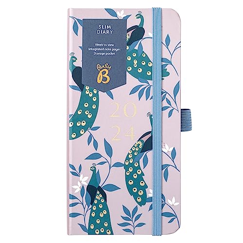 Busy B - Diario Slim - Gennaio A Dicembre 2024 - Peacocks - Pianificatore Settimanale In Ecopelle Con Note
