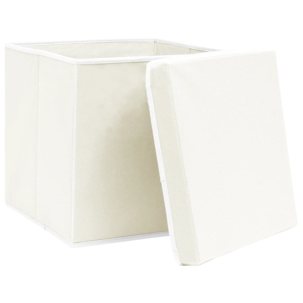 4 Stück Aufbewahrungsbox Mit Deckel 32X32X32 cm Faltbox Mit Fingerloch Storage Boxes Faltbarer Organizer Box Aufbewahrung Aufbewahrungskiste Stoff Aufbewahrungsbox Weiß Vliesstoff