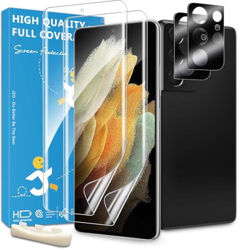 JZG 2 Pack for Galaxy S21 Ultra Screen Protector [Soft Film] 2 Pack Camera Lens Protector Fingerprint Unlock Curved Edge Coverage Anti-Scratch Easy Installation