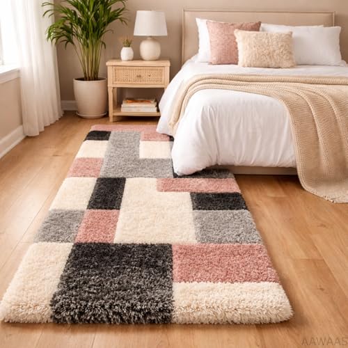 Image of Xenluxe 3D Shaggy Polyester Carpet Rug Runner Area Mats for Bedroom /Living Area /Home with Anti Slip Backing Soft /Fluffy Hight Pile - (3D Pink B, 2x6 feet)