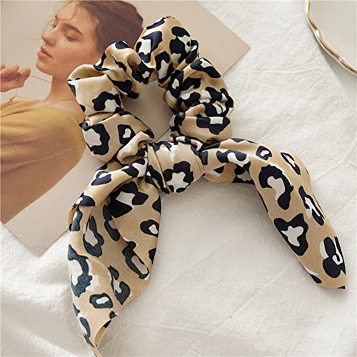 4 Pack Leopard Hair Scarf Scrunchies Hair Ribbon Bow Scrunchies Long Elastic Hair Bands Rope Scrunchy 2 In 1 Chiffon Soft Ponytail Holders For Women Girls #TOP6