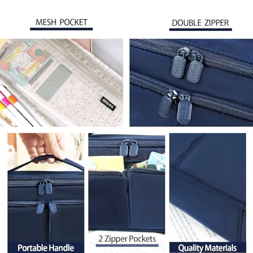 Image of Pencil Case Large Capacity Pencil Pouch Pen Bag with Handle, Portable Pencil Case Pencil Bags with Zipper Student Stationery Bag for Girls and Boys Teen Adults Men Women (Navy Blue)