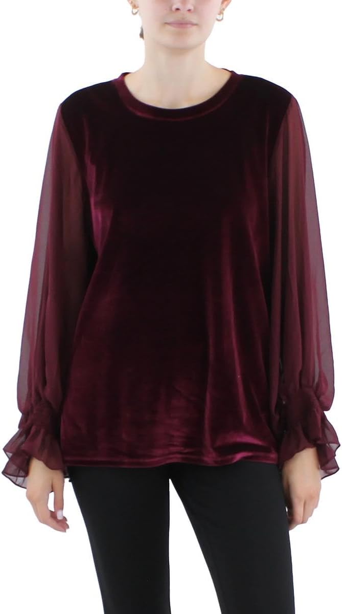 CeCe Womens Mixed Media Blouse