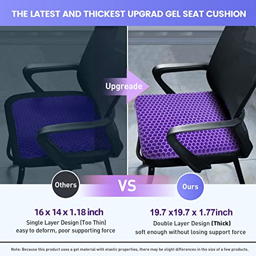 19.7＂ Gel Seat Cushion, Super Large & Thick Office Chair Cushion For Long Sitting - Back Hip Tailbone Pain Relief Cushion, Egg Seat Cushion Desk Chair Pads For Cars Wheelchair - Fits Up To 550 Lbs #TOP1