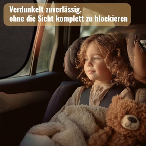 Sonnenschutz Auto Baby, 2er Set Sonnenschutz Auto Seitenscheibe mit UV Schutz UPF für Kinder, Mit Saugnapf, Fensterschutz Verdunkelung, Faltbarer Sonnenblende für PKW Fenster, Fahrzeug, Protection