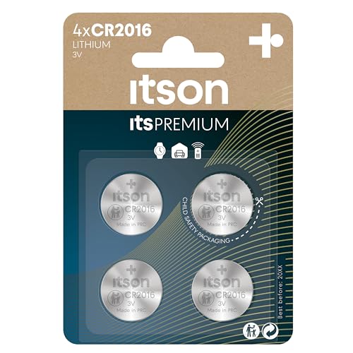 ITSON, CR2016 Pilas de botón de Litio, 3V, Paquete de 4, lo Mejor para Llaves de Coche, Relojes y pulsómetros