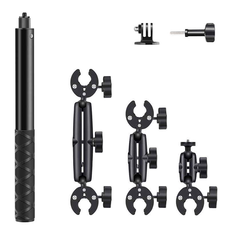 NEWFUN Soporte de Cámara, Kit de Moto para insta360 x4,X3,X2, Rotación de 360 Grados, Doble Abrazadera, Doble Estabilidad, Soporte de Moto