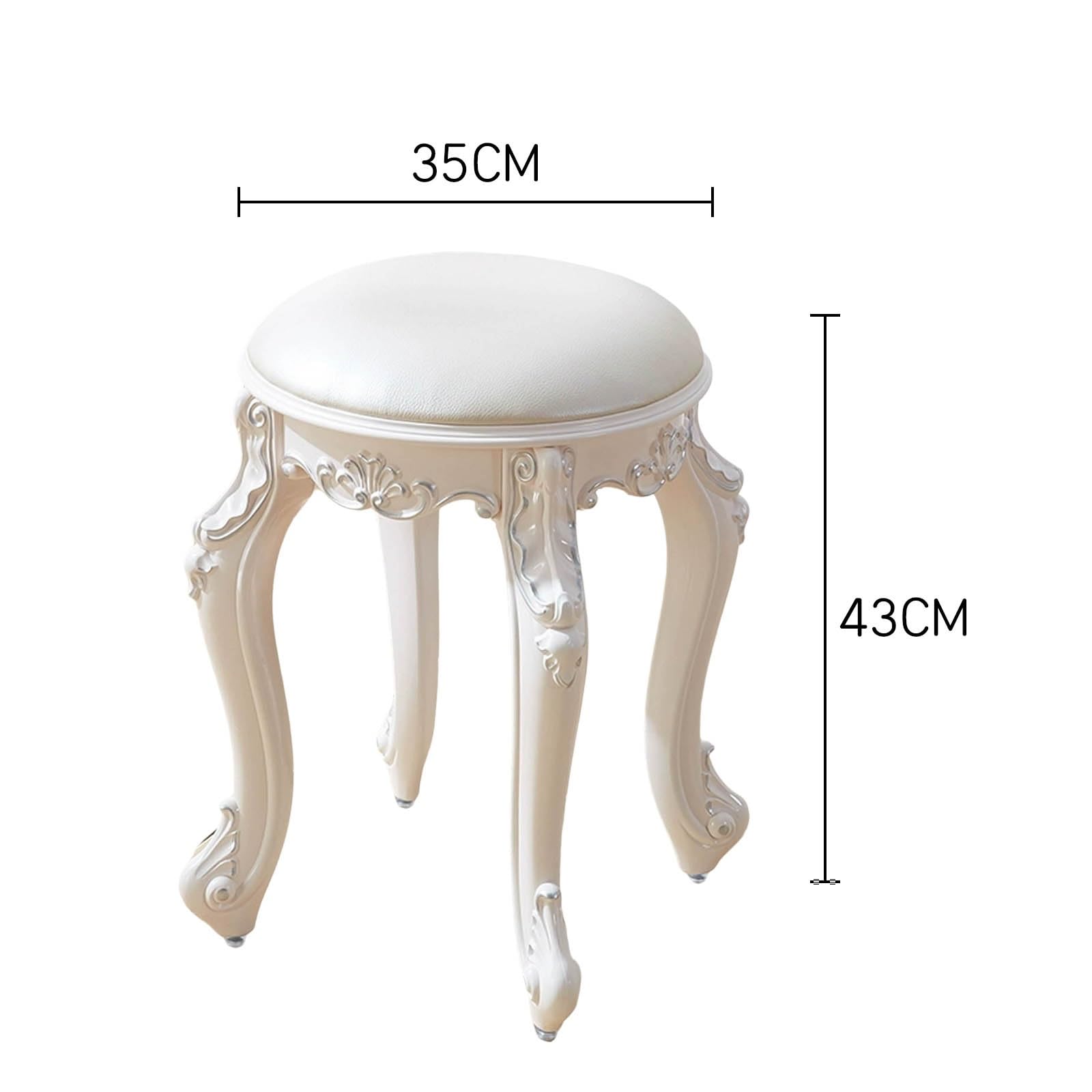Poltrona da trucco, sa da toeletta rotonda vinta da 43 cm, sgabello da trucco imbottito, poggiapi portatile per coli spazi, in similpelle bianca con gambe arntate, ideale per ca