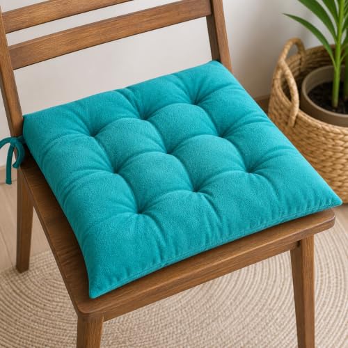 Image of CASA-NEST Chair Pad Cushion 45x45 cm 1 Pc, Tufted Seat Cushion for Dining Chair, Study Chair, Office Chair, Teal