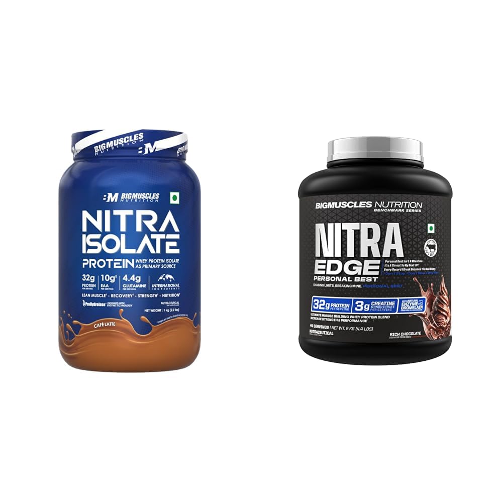 Bigmuscles Nutrition Nitra Isolate (1kg, Cafe Latte)|Bigmuscles Nutrition Nitra Edge PB Whey Protein Powder [2kg, Rich Chocolate] | 32g Protein [Isolate + Concentrate], 3g Creatine Monohydrate | No-image-12