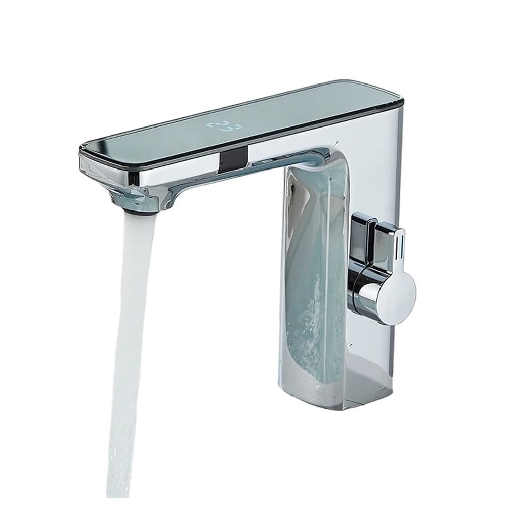 QHQQXN Rubinetto Intelligente con sensore touchless e Display Digitale - Miscelatore da Bagno in Ottone Grigio per Acqua Calda e Fredda - Rubinetto per lavabo Moderno Automatico Touch- per Maggiore