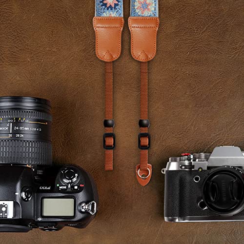 Image of Padwa Lifestyle Hollow Crochet Pink Daisy Camera Strap - Double Layer Cowhide Ends,2 inch Cotton Vintage Camera Straps, Adjustable Neck & Shoulder Strap for All DSLR Cameras,Great Gift for Photographers