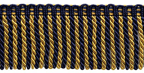 DÃ‰COPRO 16 Feet Value Pack of 3 Inch Long Bullion Fringe Trim, Style# DB3 - Gold, Navy Blue - Ocean's Gold 1152 (5.4 Yards / 5 Meters)