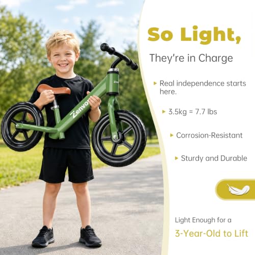 Zenvory 12" Toddler Balance Bike, No Pedal, 2-5 Yr, Adjustable (Green) by Zenvory - Used condition - Image 3
