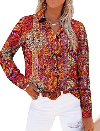 Image of Magritta Women's Shirts Fashion Casual Loose Fit Long Sleeve Button Down Lightweight Collared Blouse Tops
