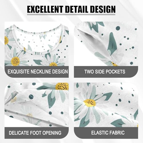 ALAZA Daisy Flowers Polka Dots Pajama Set Short Sleeve Sleepwear Soft Lounge Nightwear4
