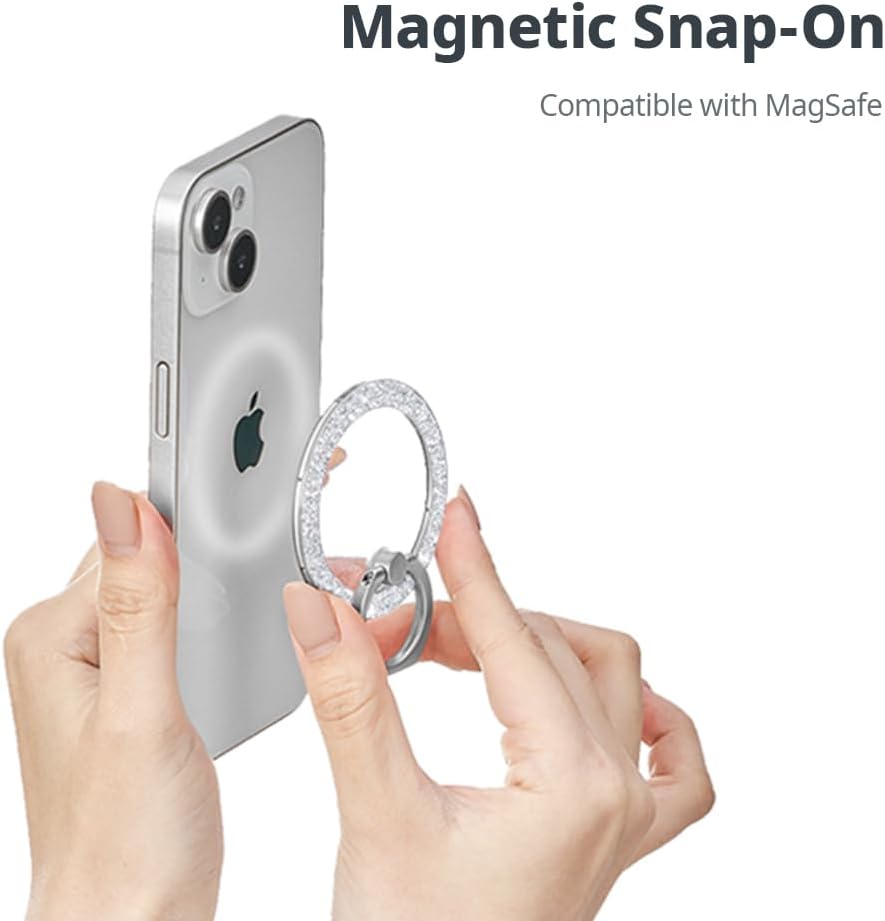 iRing Magnetic Phone Ring Holder for MagSafe, 360° Rotation Finger Grip Stand Compatible with iPhone 17/16/15/14/13/12 – Strong Magnetic Grip, iRing Mag Glam (Gold)