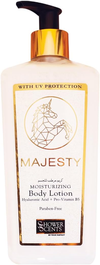 Majesty Paraben-Free Moisturizing Body Lotion with Hyaluronic Acid, Pro-Vitamin B5, Vitamin E and UV Protection 312ml