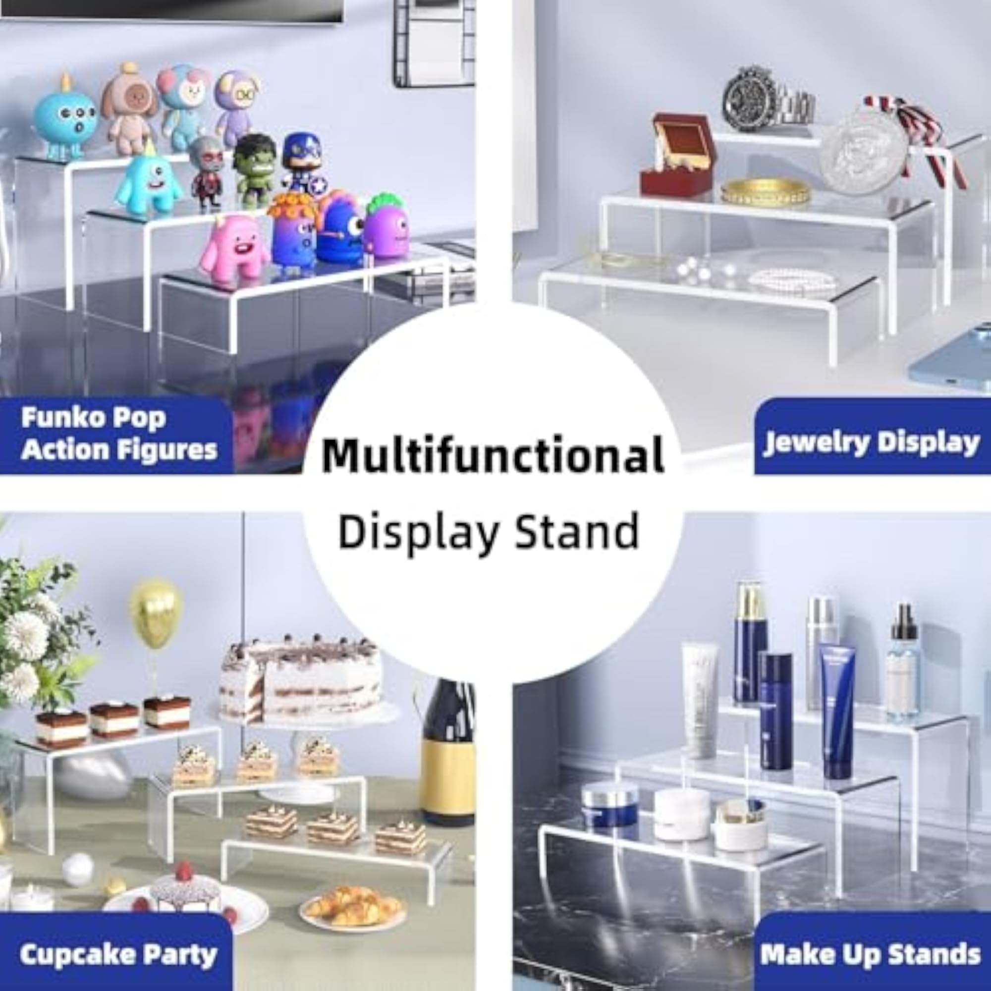 Acrylic Display Risers, Clear Rectangle Stands, 6pcs