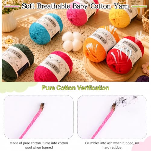 Image of Katech 1OO% Cotton Yarn for Crocheting-12 * 45g /175yd, Baby Cotton Yarn Set | 2 Sport Weight-Soft & Breathable, Multicolor Yarn for Summer Clothes, Rainbow Afghans-Starter Kit for Beginner & Crocheter(A)
