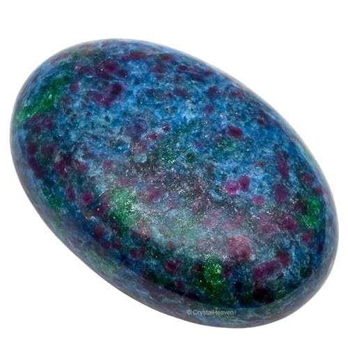 Image of Certified Ruby Kyanite Crystal Palm Pebbles Stones for Anxiety Stress Relief Massage - AAA Grade Original Healing Gemstone Agate Palm Stone for Yoga Meditation Spiritual Reiki Feng Shui