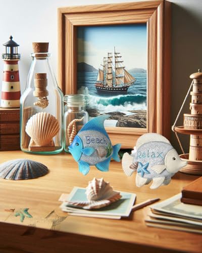 Image of GoGnome Coastal Charm Resin Fish Figurines - Set of 2 Decorative Relax & Beach Decor Nautical Themed 4.4'' Statues for Home Hotel (Fishes)